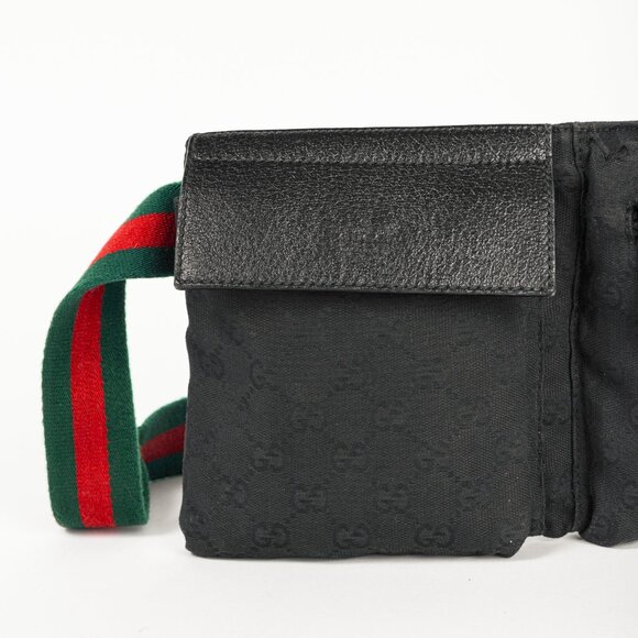 Gucci Black GG Canvas Leather-Trim Belt Bag - Picture 7 of 13